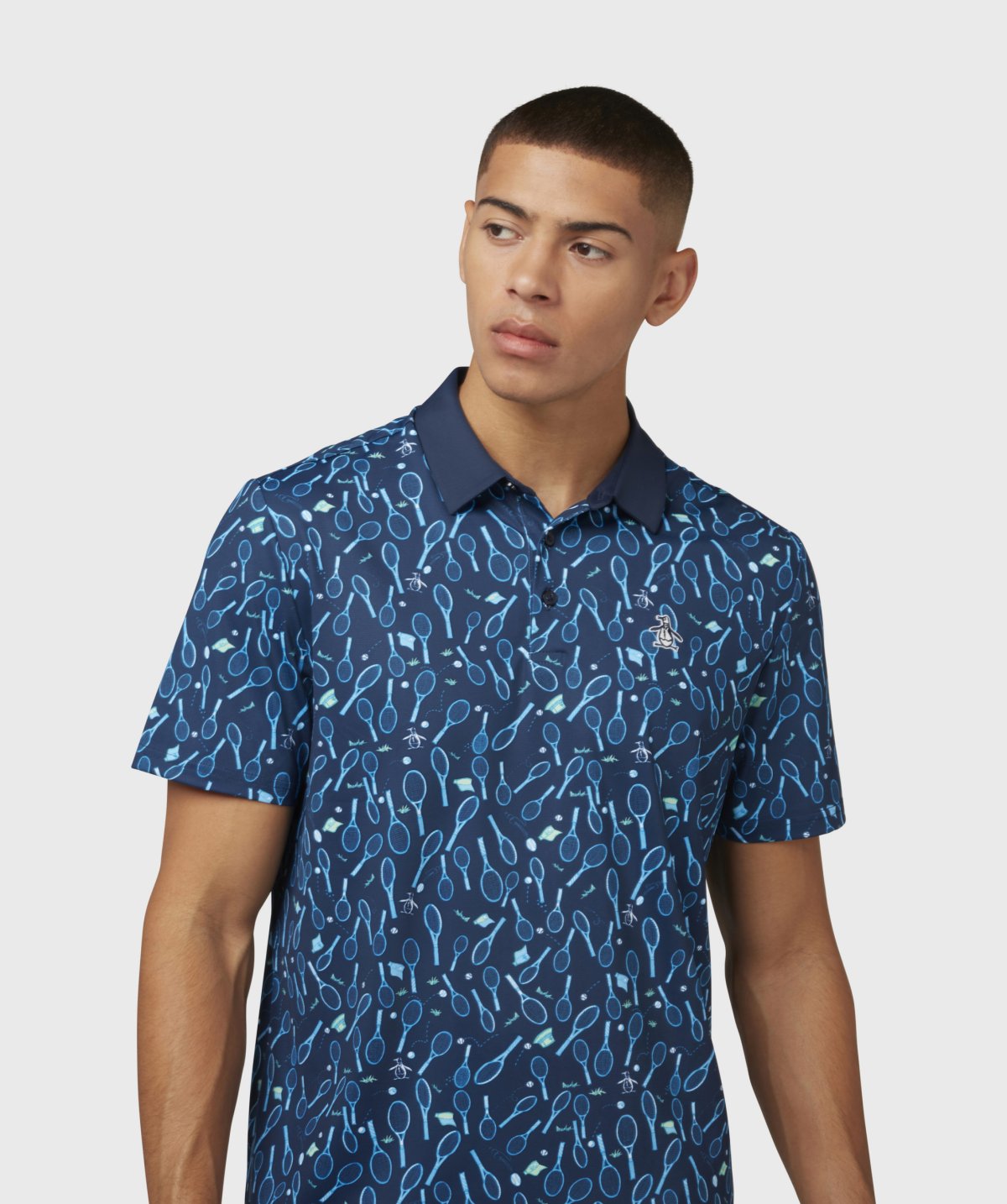 Original Penguin Racquet Printed Tennis Polo Gratis fragt v. køb over